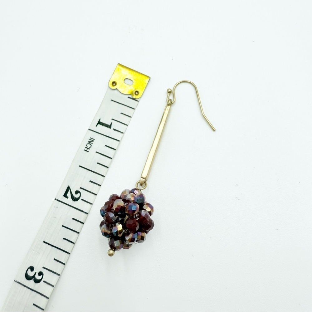 Gold Tone Red Beaded Ball Murano Glass Earrings - Picture 6 of 6